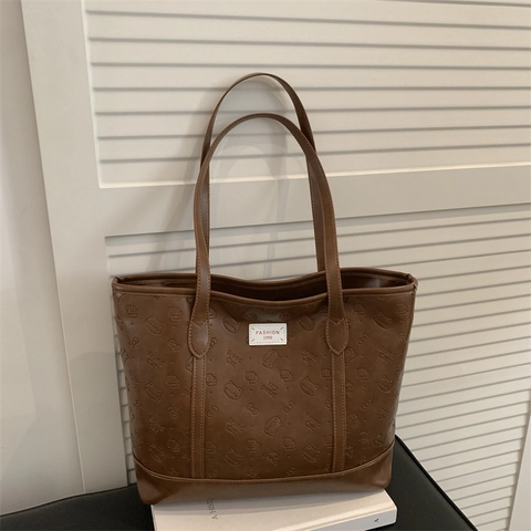 Borsa Tote da Donna in Pelle PU di Moda Grande Capacità Goffrata con Gatto Borsa a Tracolla con Fiocco a Quadri per Lavoro Quotidiano