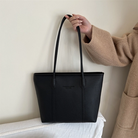 Borsa Tote da Donna in Pelle PU a Grande Capacità Minimalista con Motivo Lychee Borsa a Spalla per Ufficio Quotidiano