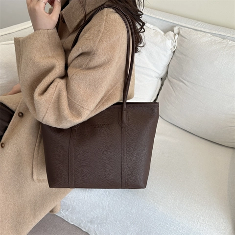 Borsa Tote da Donna in Pelle PU a Grande Capacità Minimalista con Motivo Lychee Borsa a Spalla per Ufficio Quotidiano