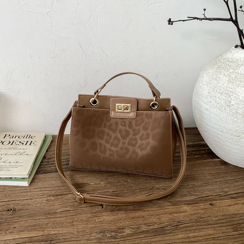 Leopard Print Crossbody Bag Women PU Leather Handbag With Top Handle Vintage Square Satchel Adjustable Strap