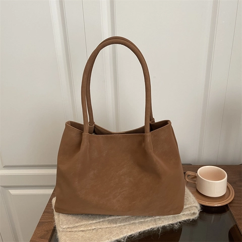 Borsa Tote in Camoscio Vintage ad Alta Capacità per Donna Stile Minimalista Pendolare Borsa a Spalla Moda Tinta Unita Chiusura Magnetica