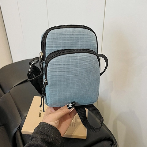 Damen Mini Oxford Gewebe Umhängetasche Einfach Lässig Doppel Reißverschluss Handytasche Kleine Schultertasche Street Trend Tägliche Handtasche