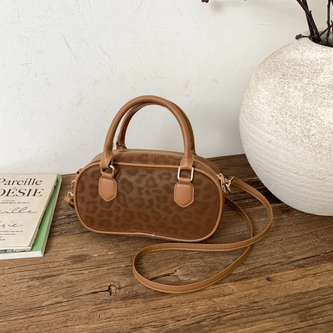 Borsa Boston Donna Retro Stampa Leopardata in Pelle PU Borsa a Mano Tracolla Urban Semplice Moda Pendolare Borsa