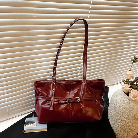 Borsa Tote da Donna in Pelle PU Vintage di Grande Capacità Borsa a Tracolla Minimalista Con Fibbia Decorativa Pendolare