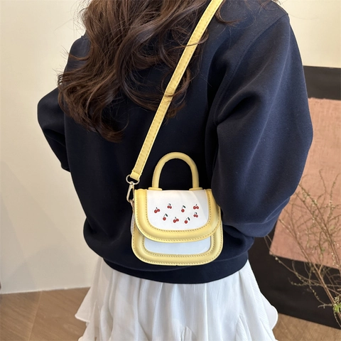 Mini Borsa Quadrata da Donna Simpatico Zaino con Stampa a Ciliegia in Pelle PU Borsa a Tracolla Dolce per Viaggi Quotidiani Moda