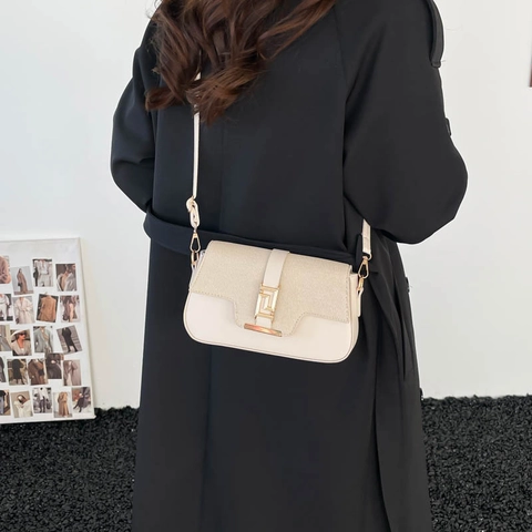 Women Crossbody Bag PU Leather Textile Patchwork Gold Geometric Buckle Chic Shoulder Handbag Daily Casual Trendy Square