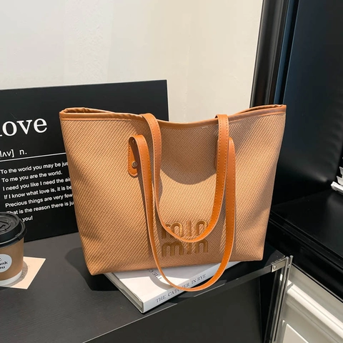 Borsa Tote Grande Capacità Donna Tessuto Intrecciato Spalline Pelle PU Quotidiano Semplice Chic Borsa Spalla Lettere Dekor