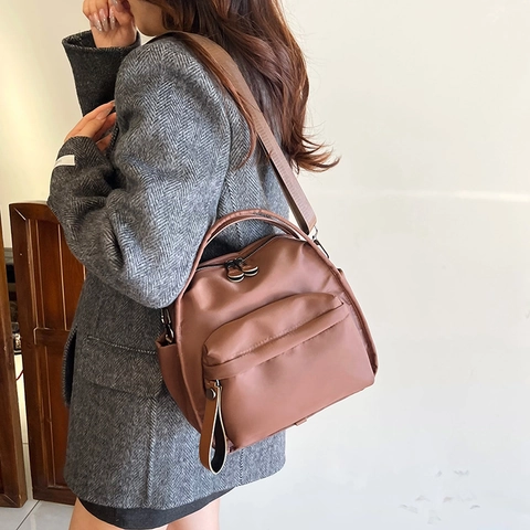 Women Casual Nylon Crossbody Bag Multi-layer Waterproof Handbag Urban Commuter Shoulder Bag Solid Color Utility Purse