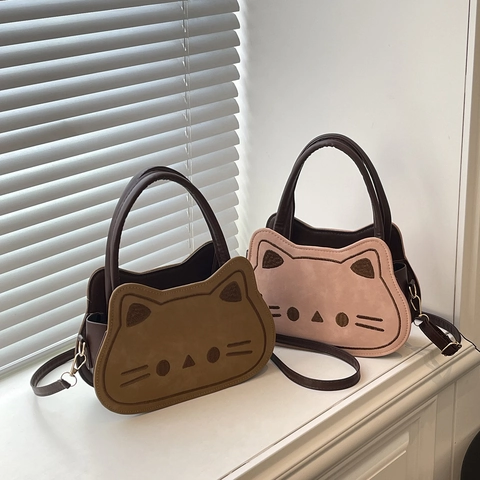 Schattige Kat Vormige PU Leer Kleine Vierkante Tas Voor Dames Niche Ontwerp Borduurwerk Schoudertas Crossbodytas Verstelbare Band