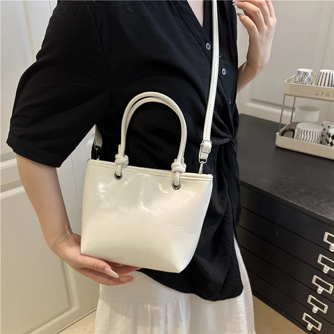 Bolso Tote Pequeño de Cuero PU Minimalista para Mujer Mango Anudado Bolso de Mano Bandolera Color Sólido para Diario