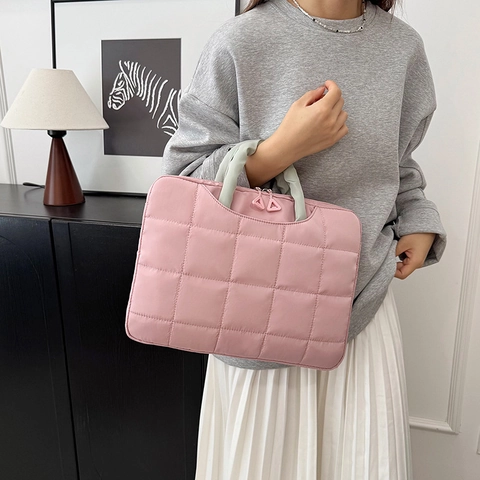 Gesteppte Puffer Laptop-Tasche Fashion Kontrastgriff Gepolsterte Schutzhülle Für 14 Zoll Notebook Tablet Handtasche Damen