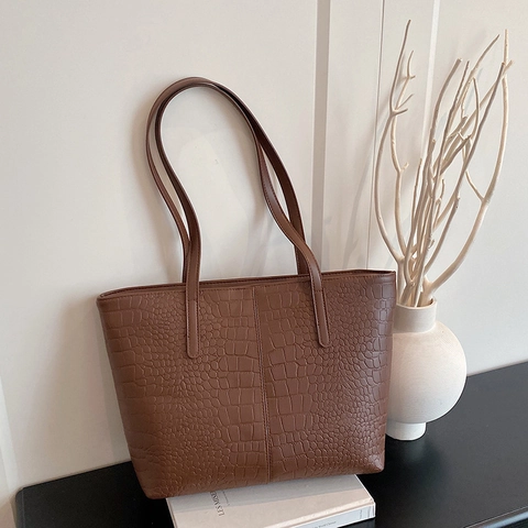 Borsa Tote Grande Capacità Con Motivo Coccodrillo Pelle PU Borsa A Spalla Minimalista Per Donna Ufficio Quotidiano