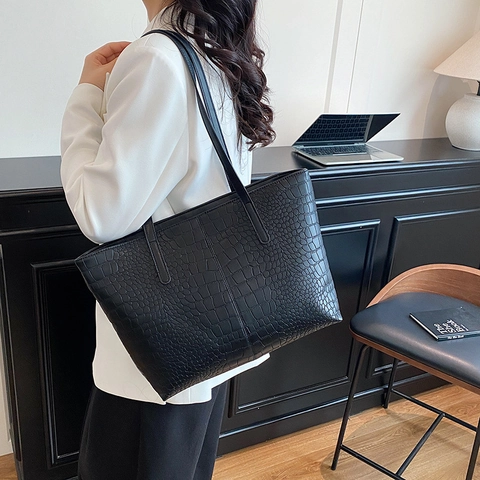 Borsa Tote Grande Capacità Con Motivo Coccodrillo Pelle PU Borsa A Spalla Minimalista Per Donna Ufficio Quotidiano
