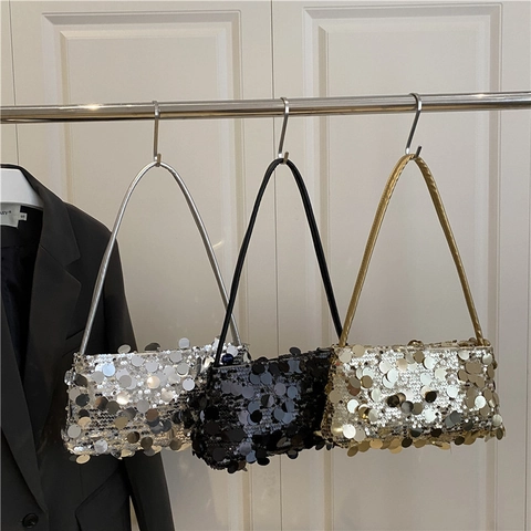 Damen Große Pailletten Schultertasche Metallische Glitzernde Achselhöhle Tasche Für Party Hochzeit Mode Accessoires Elegante Handtasche