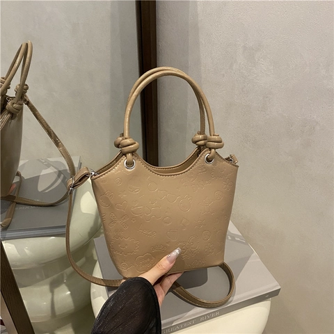 Bolso de Hombro de Cuero PU de Estilo Coreano con Dibujos en Relieve Bolso de Mano Retro Gran Capacidad Mujer Diario