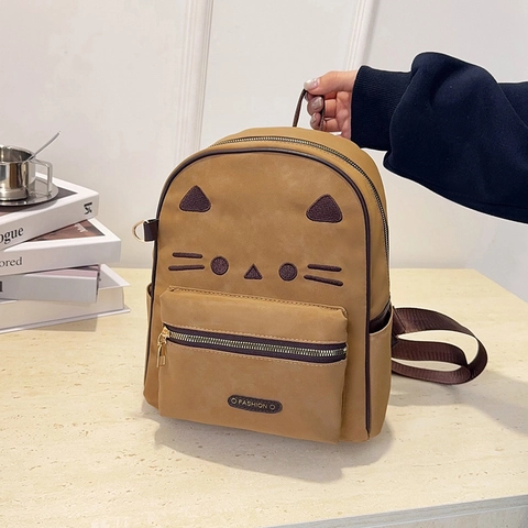 Zaino con Ricamo a Forma di Muso di Gatto con Stampa Leopardata da Donna in Pelle PU Borsa da Scuola alla Moda Borsetta a Tracolla da Viaggio Casual