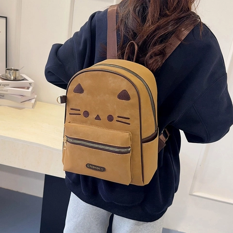 Zaino con Ricamo a Forma di Muso di Gatto con Stampa Leopardata da Donna in Pelle PU Borsa da Scuola alla Moda Borsetta a Tracolla da Viaggio Casual