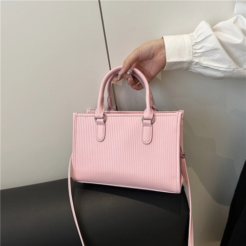 Damen Vintage PU Leder Handtasche Mit Vertikalem Streifen Prägemuster Minimalistische Umhängetasche Für Den Täglichen Büroalltag
