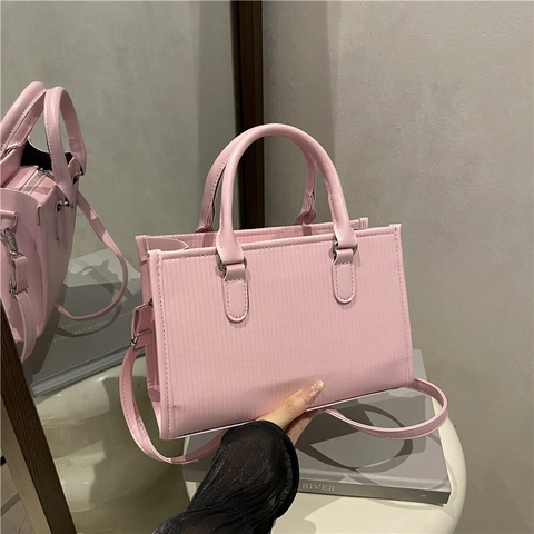 Borsa Quadrata Piccola da Donna in Pelle PU a Righe Verticali Borsa a Mano di Grande Capacità Borsa a Tracolla Versatile