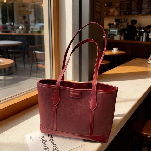 Vintage Leopard Print Tote Bag For Women Large Capacity Velvet Synthetic Leather Stitching Shoulder Bag Daily Commuting Handbag