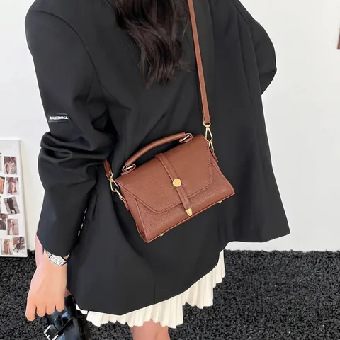 Borsa Quadrata Piccola da Donna in Pelle PU con Motivo Litchi Retrò Con Manico Superiore Tracolla Regolabile Moda