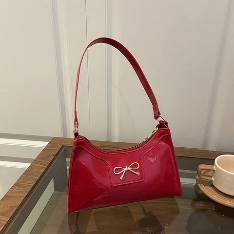 Trendige Lackleder Schleife Unterarmtasche Für Damen Elegante Pendeln Crescent Hobo Tasche Retro Minimalistische Schultertasche