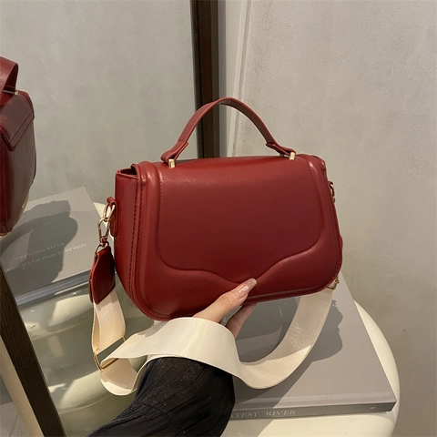 Sacoche Selle à la Mode en Cuir PU pour Femmes Avec Bandoulière Large en Toile Rétro Bord Ondulé Flip Flap Sac Bandoulière Carré
