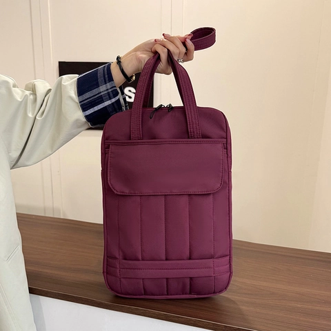 Quilted Nylon Tote Bag For Women Padded Laptop Sleeve Minimalist Shoulder Handbag With Front Flap Pocket Daily Work Bag