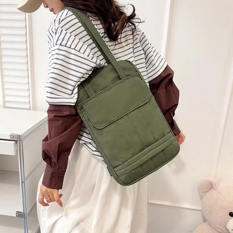 Quilted Nylon Tote Bag For Women Padded Laptop Sleeve Minimalist Shoulder Handbag With Front Flap Pocket Daily Work Bag