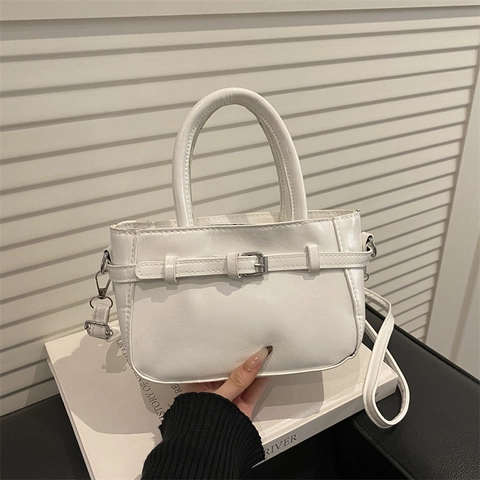 Women Retro PU Leather Handbag Small Square Crossbody Shoulder Bag With Belt Buckle Vintage Multi-Way Carrying