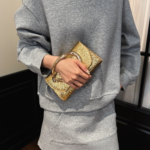 Metallic PU Leder Abendtasche Clutch Schlangentextur Mit Großem Goldmetallgriff Und Ketten Schulter Crossbody Tasche Damen