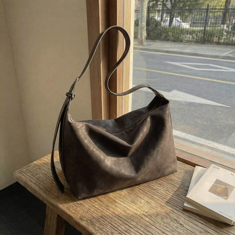Women Retro Large Capacity Frosted Velvet Hobo Bag Minimalist Solid Color Shoulder Crossbody Bag With Adjustable Strap