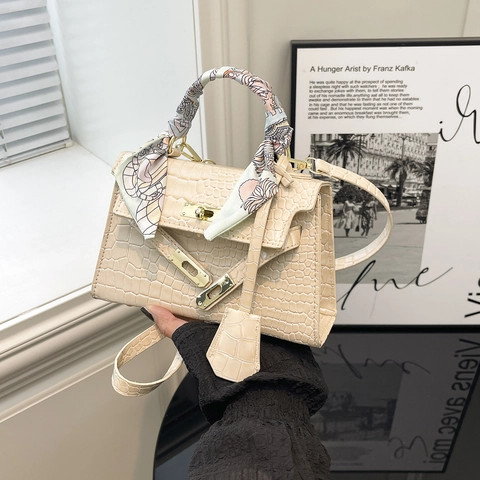 Krokodilmuster Damen Umhängetasche Seidenschal-Griff Mode PU-Leder Kelly-Stil Handtasche Schultertasche Täglich Pendeln Chic Satchel