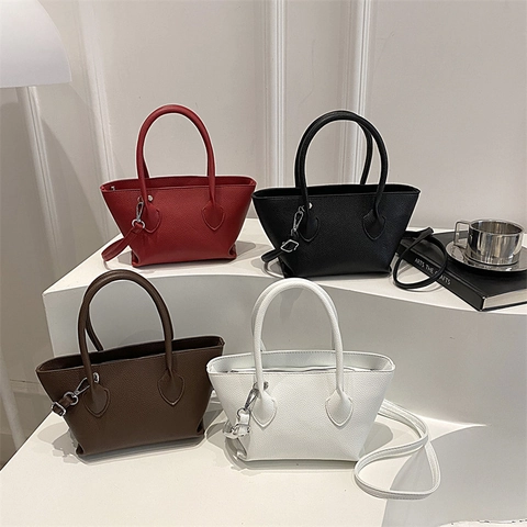 Damen Minimalistische Litschi-Muster PU-Leder Eimertasche Koreanischer Stil Lässige Tote Umhängetasche Vielseitige Handtasche