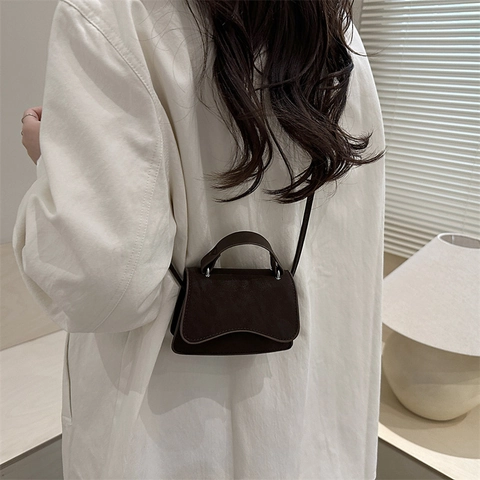 Mini Borsa A Tracolla Pelle PU Opaca Patta A Onda Retro Borsa A Mano Moda Versatile Quotidiana Borsa Spalla