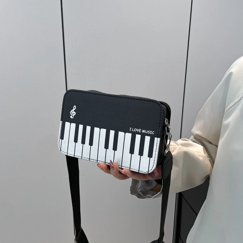 Mode Klaviertastatur Muster Umhängetasche Für Damen Musiknote PU Leder Schultertasche Mit Breitem Gurt I Love Music Tasche
