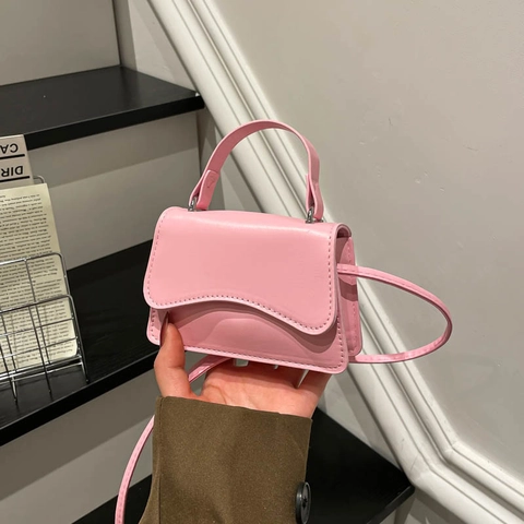 Mini Crossbody Bag Handbag PU Leather Wave Flap Trendy Minimalist Solid Color For Women