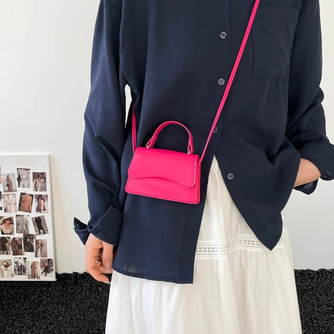 Mini Crossbody Bag Handbag PU Leather Wave Flap Trendy Minimalist Solid Color For Women