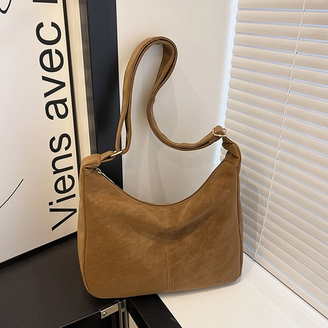 Damen Umhängetasche Mit Großer Kapazität Retro Matte PU Leder Halbmond Hobo Schultertasche Verstellbarer Gurt