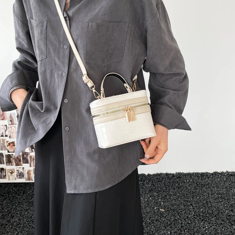 Mujeres Cocodrilo Patrón Caja Bolso PU Cuero Asa Bandolera Doble Cremallera Moda Tendencia Color Sólido Vanidad Caso