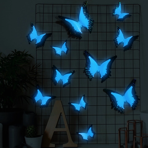 3D Leuchtende Schmetterling Wandaufkleber Nachtleuchtend Doppellagig Glitzer Deko Für Wohnzimmer Schlafzimmer Schmetterling Dekorationen