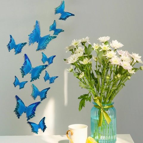 3D Leuchtende Schmetterling Wandaufkleber Nachtleuchtend Doppellagig Glitzer Deko Für Wohnzimmer Schlafzimmer Schmetterling Dekorationen