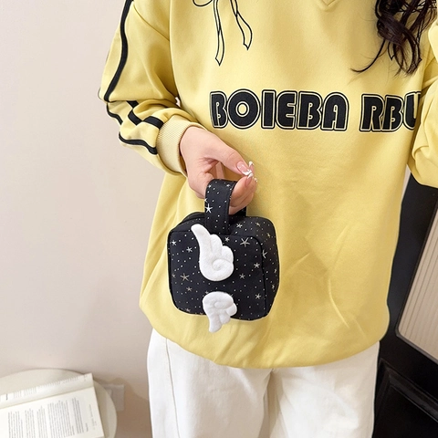 Cute Angel Wings Mini Handbag Starry Pattern Nylon Handheld Storage Bag For Women Girl Versatile Plush Decor Pouch Wallet