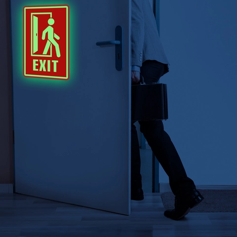 Autocollants Muraux Lumineux PVC Panneau Sortie Secours Entrée Signalisation Fluorescente Autocollant Couloir