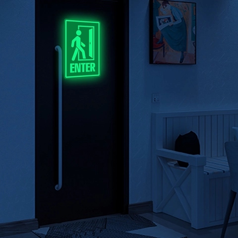 Autocollants Muraux Lumineux PVC Panneau Sortie Secours Entrée Signalisation Fluorescente Autocollant Couloir