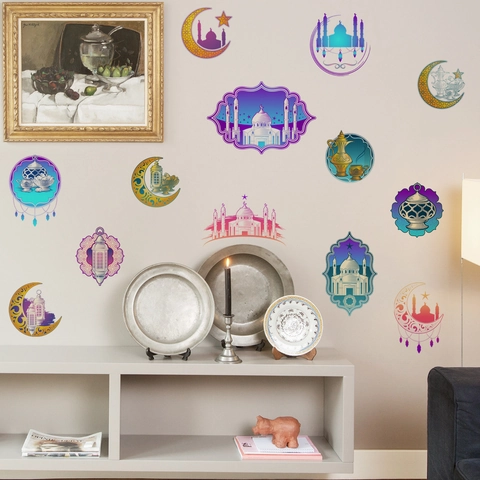 Ramadan Wandtattoo Mond Moschee Muster Wasserdicht PVC Islamische Eid Dekoration Für Wohnzimmer Schlafzimmer Home Decor Wandaufkleber