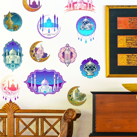 Ramadan Wandtattoo Mond Moschee Muster Wasserdicht PVC Islamische Eid Dekoration Für Wohnzimmer Schlafzimmer Home Decor Wandaufkleber