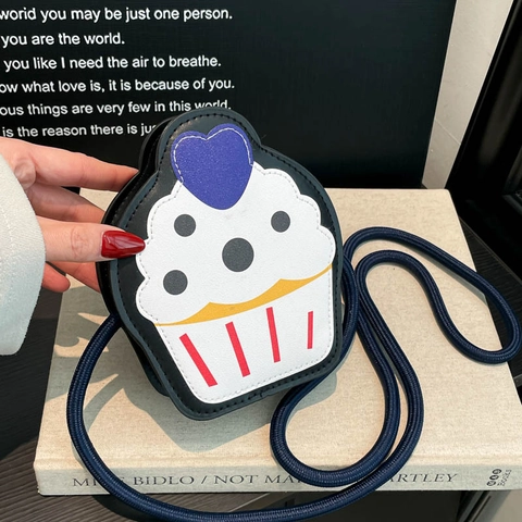 Creative Cupcake Shape Mini Shoulder Bag For Women Kids PU Leather Cute Cartoon Heart Pattern Crossbody Bag Fashion Accessory