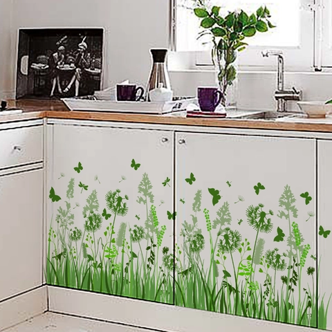 Fresh Green Grass Dandelion Butterfly Wall Stickers PVC Removable Floral Decals For Living Room Bedroom Skirting Decor