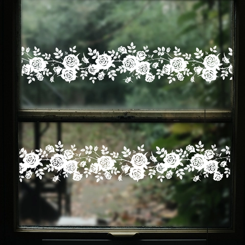 Witte Roos Bloemrank Vensterstickers PVC Statische Hechting Glasstickers Voor Huisdecoratie Badkamer Privacy Film Muurstickers